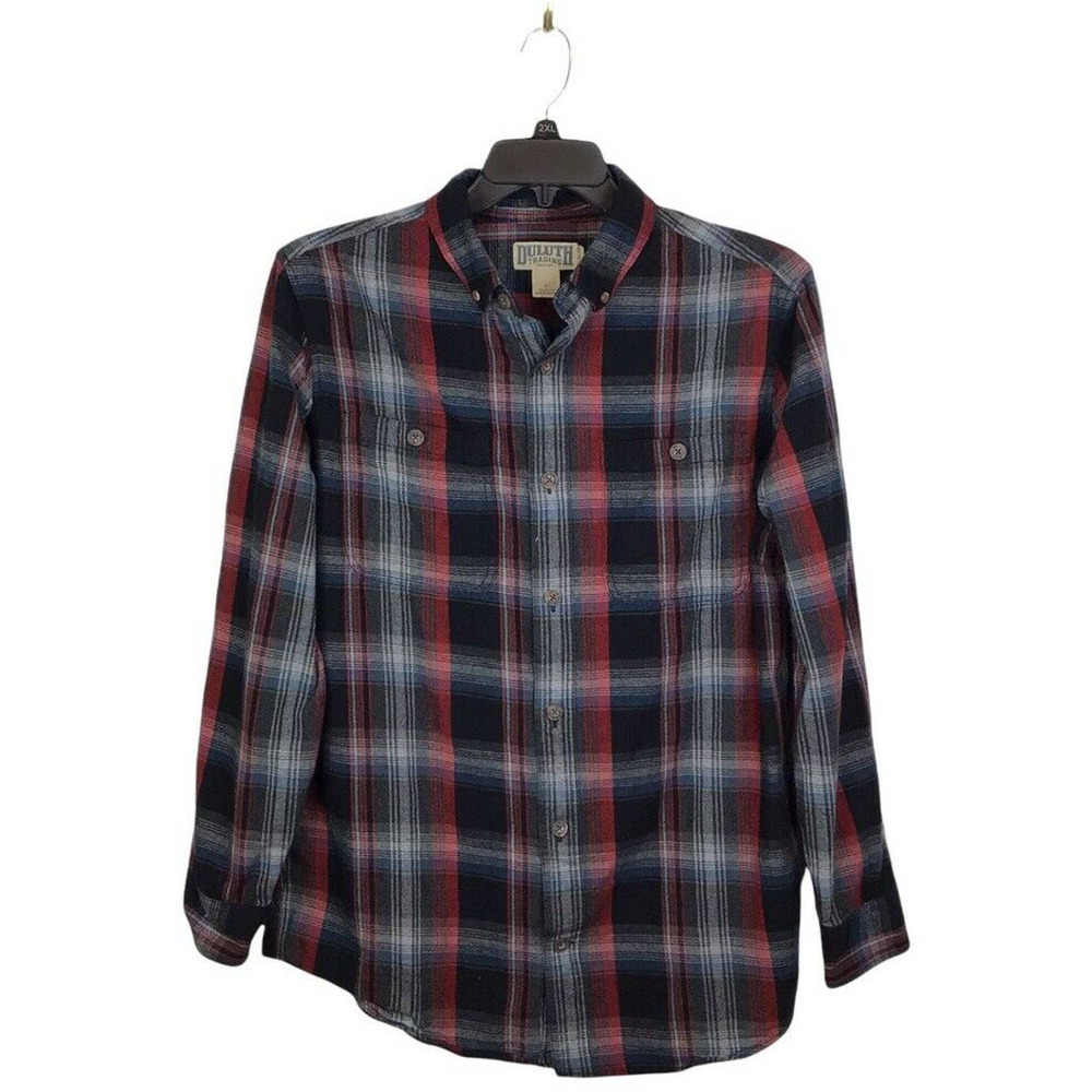 Duluth Trading Free Swingin' Flannel Shirt Large Slim Fit Jet Black Plaid